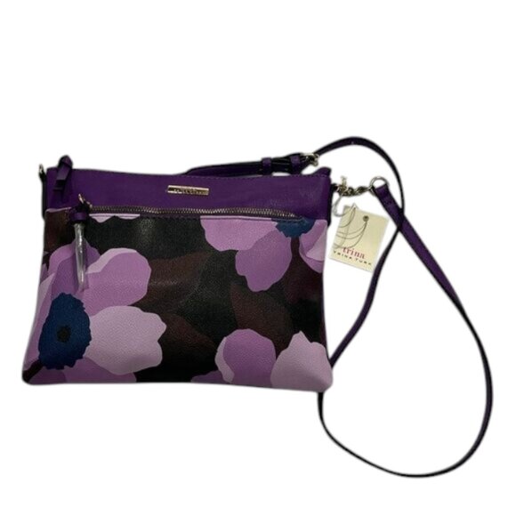 Trina Turk Purple Floral Print Crossbody Bag Gold-tone Hardware NWT - Picture 2 of 11